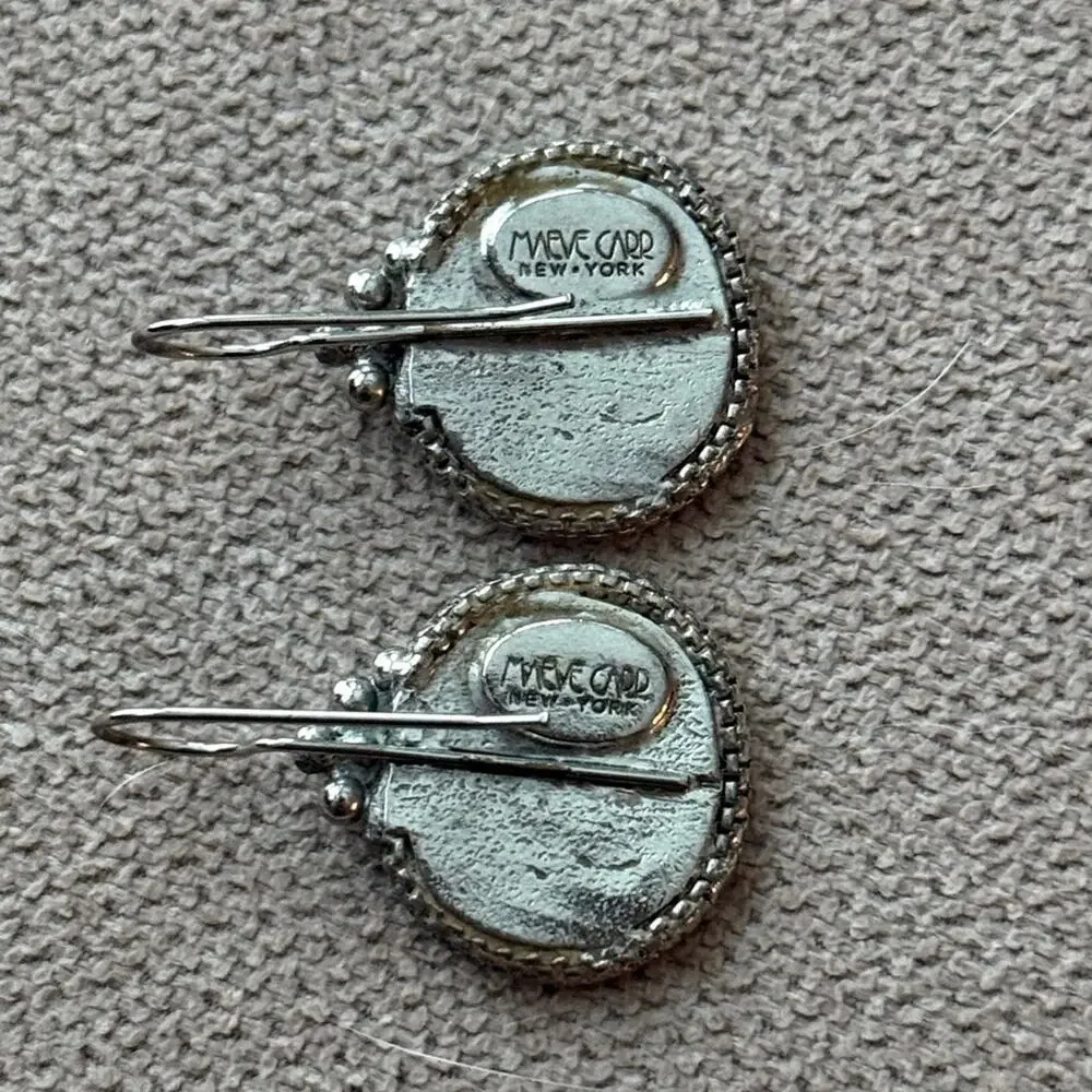 VINTAGE Maeve Carr Nee York Art Nouveau Greek Portrait Silver Tone Earrings